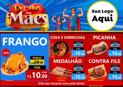 Modelo de Encarte para Encarte A4 Horizontal com o tema Dia das Mães para Assados