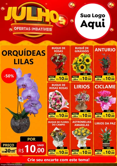 Modelo de Encarte para Encarte A4 Vertical com o tema Julho Ofertas Imbatíveis para Floricultura e jardim