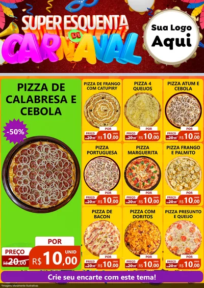 Modelo de Encarte para Encarte A4 Vertical com o tema Super Esquenta de Carnaval para Pizzaria