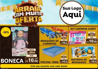 Modelo de Encarte para Encarte A4 Horizontal com o tema Ofertas de São João - Junina para Brinquedos