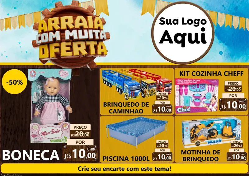 Modelo de Encarte para Encarte A4 Horizontal com o tema Ofertas de São João - Junina para Brinquedos