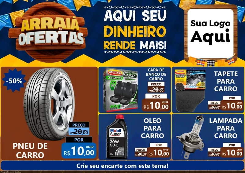 Modelo de Encarte para Encarte A4 Horizontal com o tema Arraiá de Ofertas - Junina para Auto peças