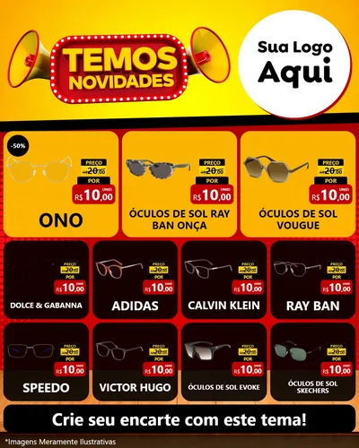 Modelo de Rede Social para Feed Instagram com o tema Temos Novidades para Óticas
