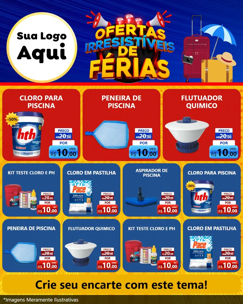 Modelo de Rede Social para Feed Instagram com o tema Ofertas Irresistíveis de Férias para Produtos para Piscina