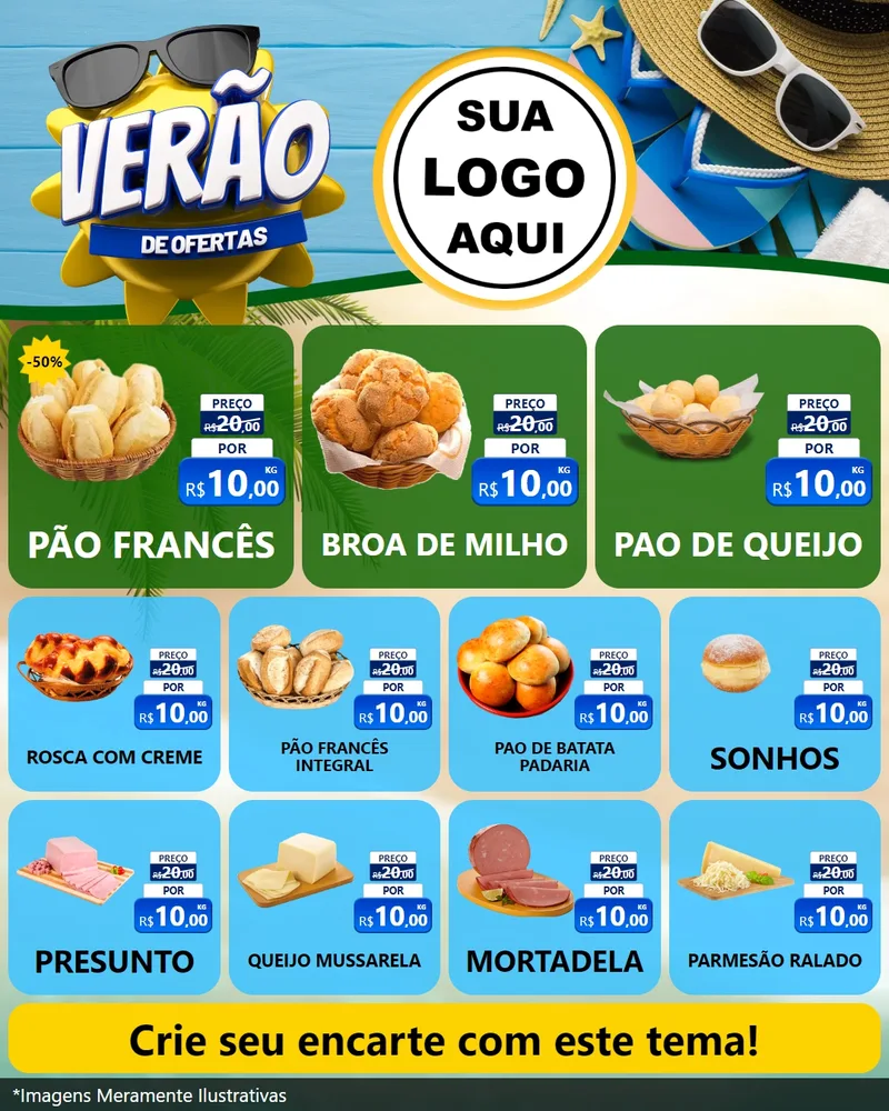 Modelo de Rede Social para Feed Instagram com o tema Verão de Ofertas para Padaria
