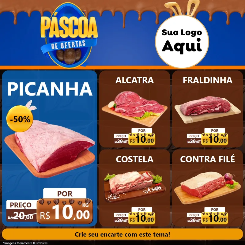 Modelo de Rede Social para Feed Facebook com o tema Páscoa de Ofertas para Açougue