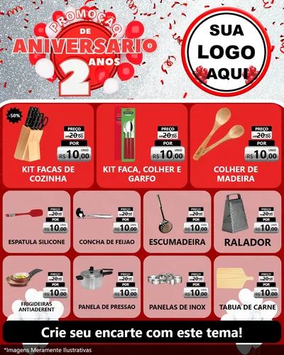 Modelo de Rede Social para Feed Instagram com o tema Promoção de Aniversário - 2 Anos para Utilidades Domésticas