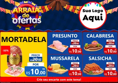 Modelo de Encarte para Encarte A4 Horizontal com o tema Arraiá de Ofertas para Frios e Laticínios