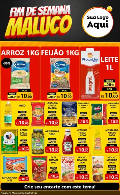 Modelo de Encarte para Encarte Grande com o tema Final de Semana Maluco para Supermercado