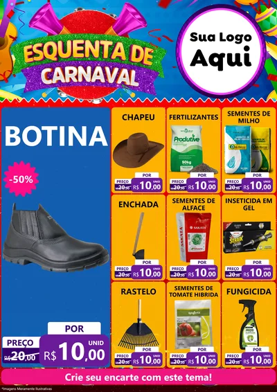 Modelo de Encarte para Encarte A4 Vertical com o tema Esquenta de Carnaval para Agropecuária