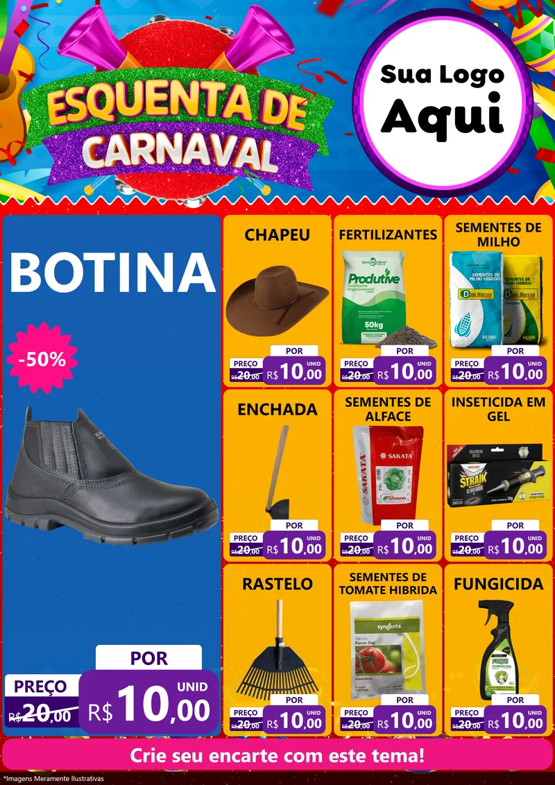 Modelo de Encarte para Encarte A4 Vertical com o tema Esquenta de Carnaval para Agropecuária