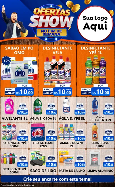 Modelo de Encarte para Encarte Grande com o tema Ofertas Show No Fim De Semana para Produtos de Limpeza