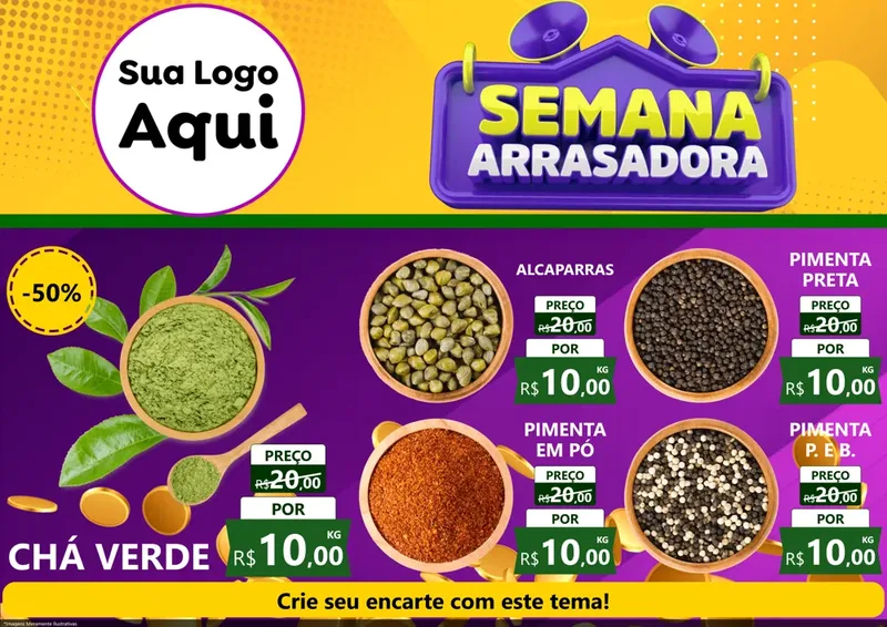 Modelo de Encarte para Encarte A4 Horizontal com o tema Semana Arrasadora para Produtos Naturais