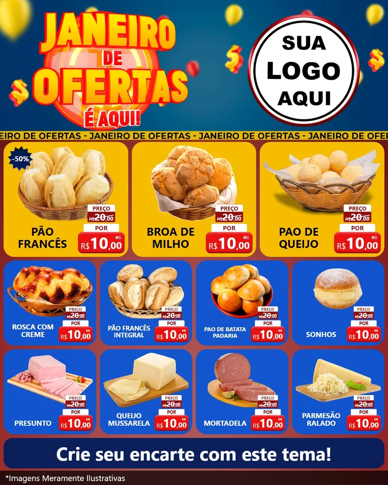 Modelo de Rede Social para Feed Instagram com o tema Janeiro de Ofertas É Aqui! para Padaria