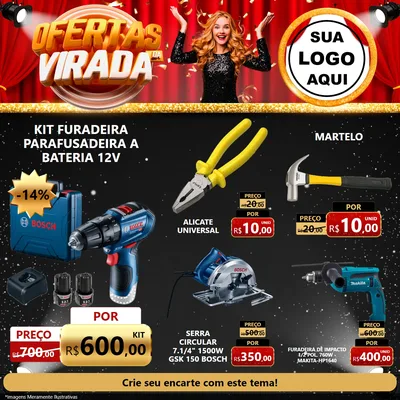 Modelo de Rede Social para Feed Facebook com o tema Ofertas da Virada para Maquinas e Ferramentas