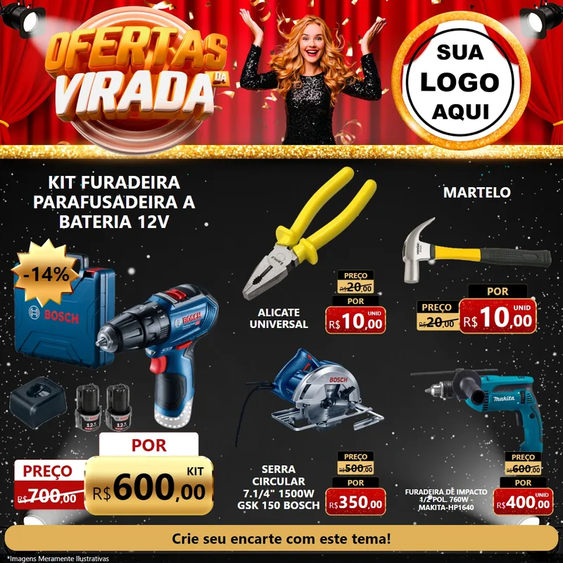 Modelo de Rede Social para Feed Facebook com o tema Ofertas da Virada para Maquinas e Ferramentas