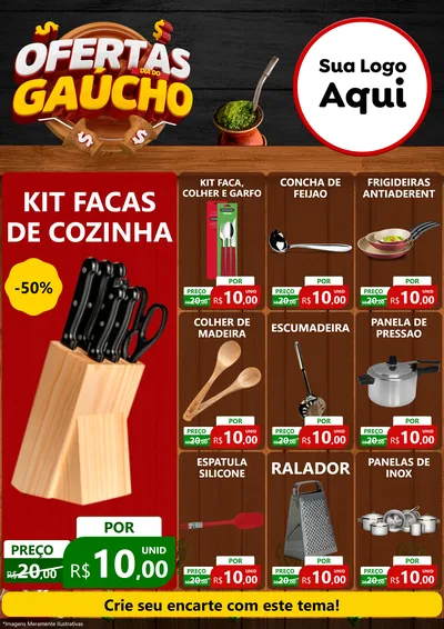 Modelo de Encarte para Encarte A4 Vertical com o tema Ofertas Dia do Gaúcho para Utilidades Domésticas