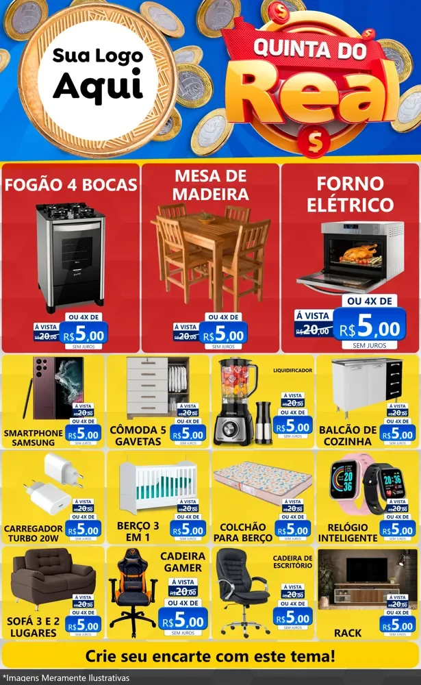 Modelo de Encarte para Encarte Grande com o tema Quinta do Real para Móveis e Eletro