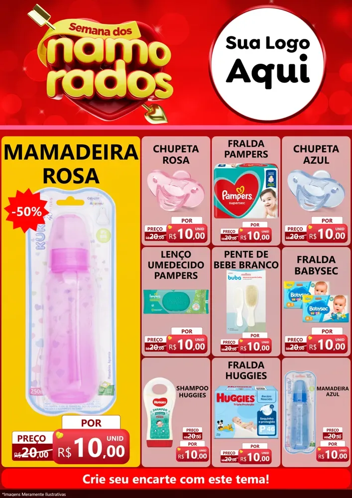 Modelo de Encarte para Encarte A4 Vertical com o tema Semana dos namorados para Bebês