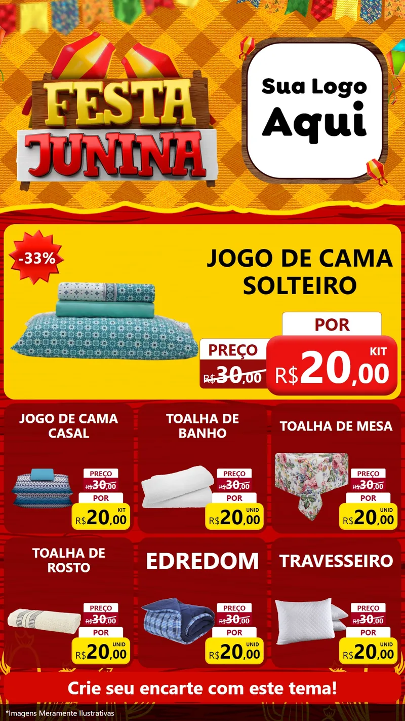 Modelo de Rede Social para Stories com o tema Festa Junina para Cama, Mesa e Banho