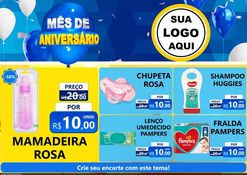 Modelo de Encarte para Encarte A4 Horizontal com o tema Mês de Aniversário para Bebês