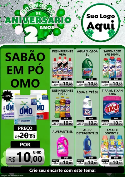 Modelo de Encarte para Encarte A4 Vertical com o tema Promoção de Aniversário - 2 Anos para Produtos de Limpeza