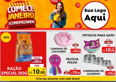 Modelo de Encarte para Encarte A4 Horizontal com o tema Comece Janeiro Economizando para Pet Shop
