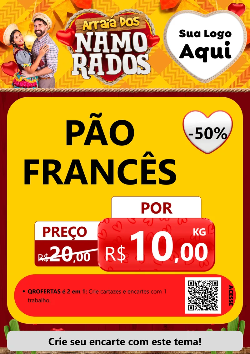 Modelo de Cartaz para Cartaz A4 Vertical com o tema Arraiá dos Namorados para Padaria
