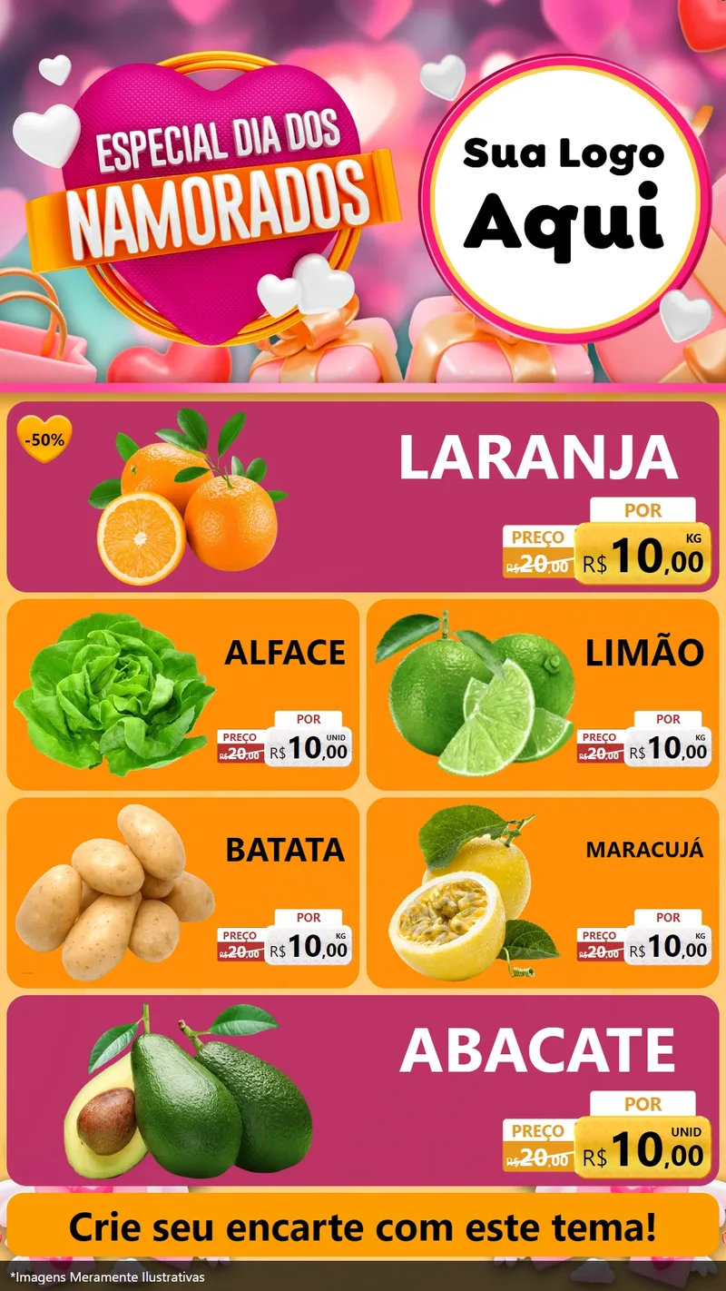 Modelo de TV para TV Vertical com o tema Especial Dia dos Namorados para Hortifrúti