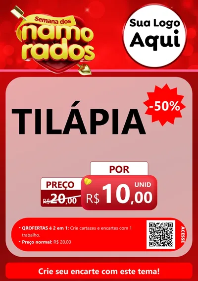 Modelo de Cartaz para Cartaz A4 Vertical com o tema Semana dos namorados para Peixaria