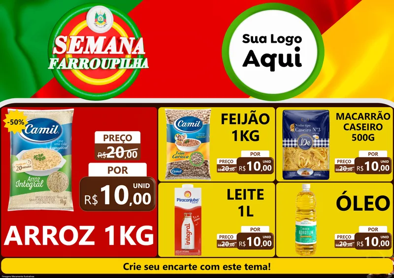 Modelo de Encarte para Encarte A4 Horizontal com o tema Semana Farroupilha para Supermercado