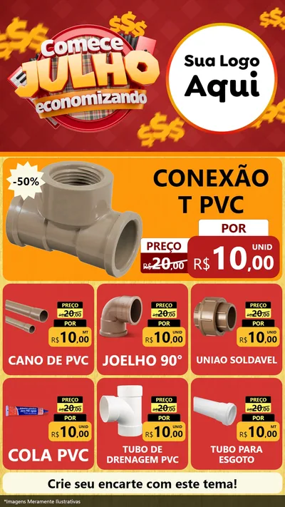 Modelo de Rede Social para Stories com o tema Comece Julho Economizando para Tubos e conexões
