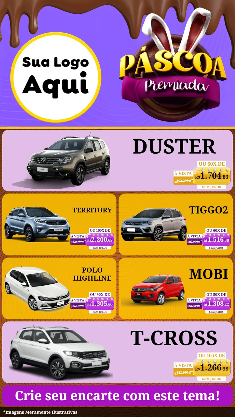 Modelo de TV para TV Vertical com o tema Páscoa Premiada para Concessionaria de Carros