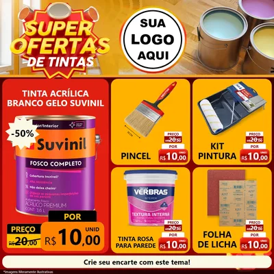 Modelo de Rede Social para Feed Facebook com o tema Super Ofertas de Tinta para Tintas e Ferramentas