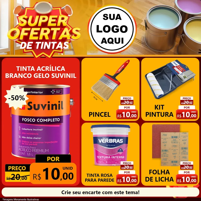 Modelo de Rede Social para Feed Facebook com o tema Super Ofertas de Tinta para Tintas e Ferramentas
