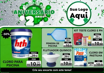 Modelo de Encarte para Encarte A4 Horizontal com o tema Promoção de Aniversário - 2 Anos para Produtos para Piscina