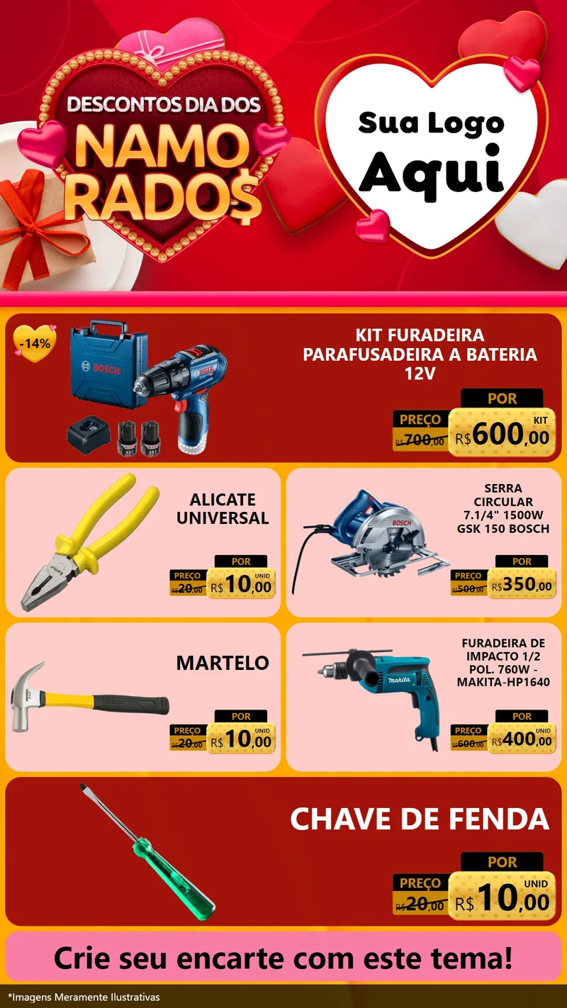 Modelo de TV para TV Vertical com o tema Descontos Dia dos Namorados para Maquinas e Ferramentas