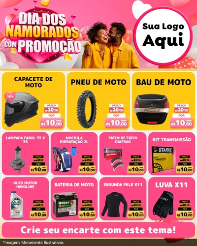 Modelo de Rede Social para Feed Instagram com o tema Dia dos Namorados com Promoção para Moto peças