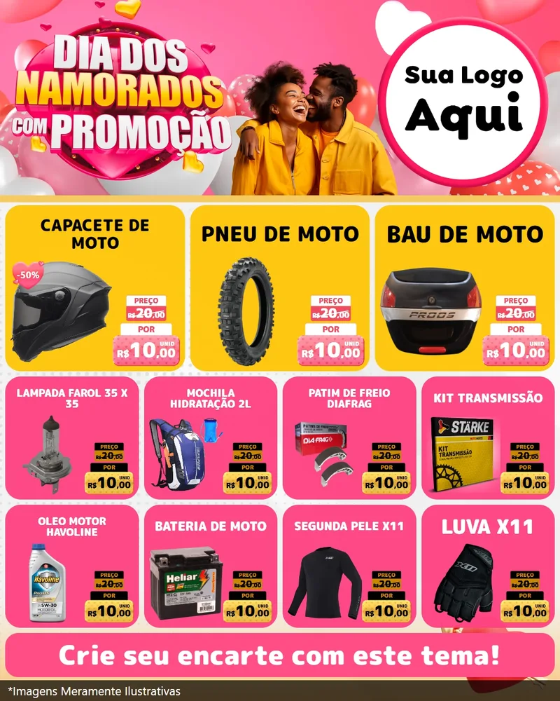 Modelo de Rede Social para Feed Instagram com o tema Dia dos Namorados com Promoção para Moto peças