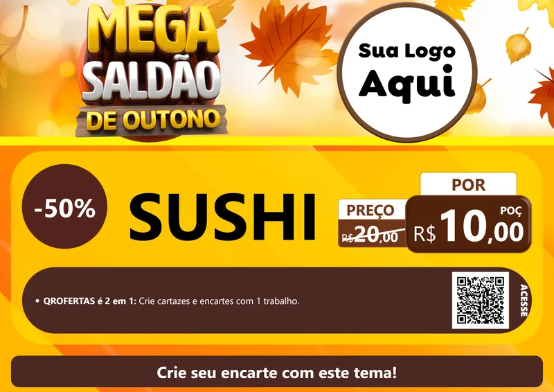 Modelo de Cartaz para Cartaz A4 Horizontal com o tema Mega Saldão de Outono para Comida japonesa
