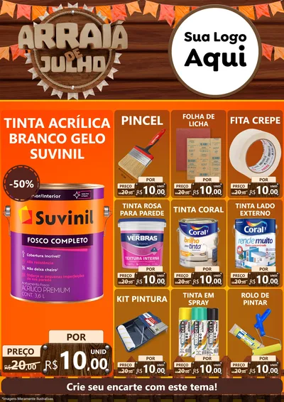 Modelo de Encarte para Encarte A4 Vertical com o tema Arraiá de Julho - Junina para Tintas e Ferramentas