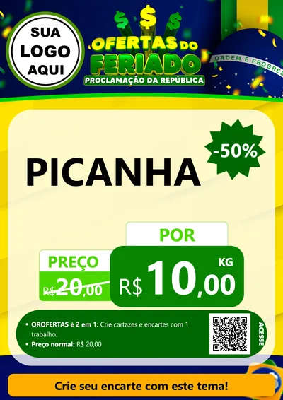 Modelo de Cartaz para Cartaz A4 Vertical com o tema Ofertas do Feriado - Proclamação da República para Açougue