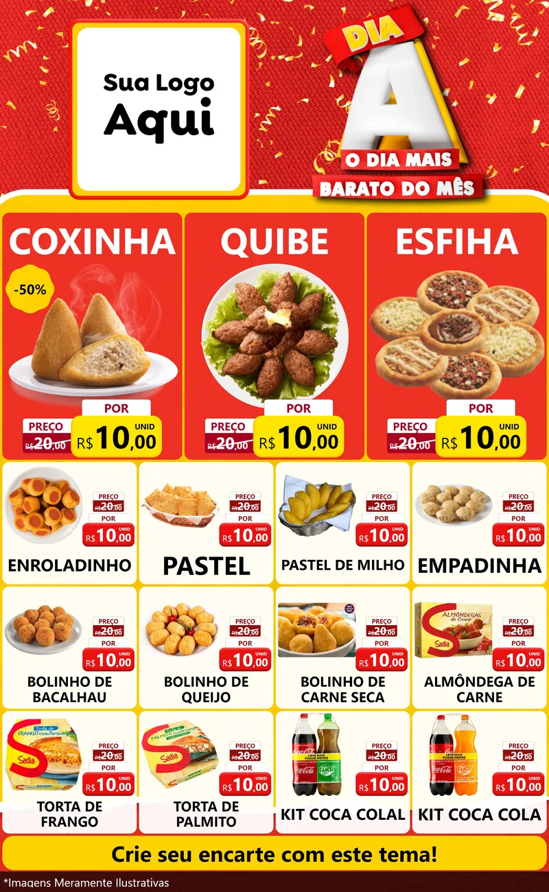 Modelo de Encarte para Encarte Grande com o tema Dia A o Dia Mais Barato do Mês para Salgadaria
