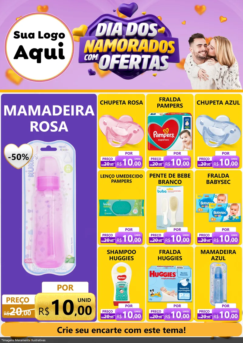 Modelo de Encarte para Encarte A4 Vertical com o tema Dia Dos Namorados Com Ofertas para Bebês