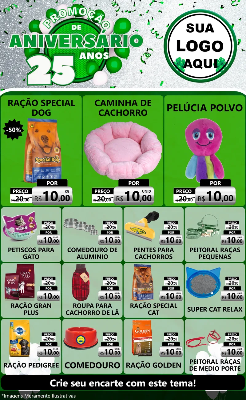Modelo de Encarte para Encarte Grande com o tema Promoção de Aniversário - 25 Anos para Pet Shop