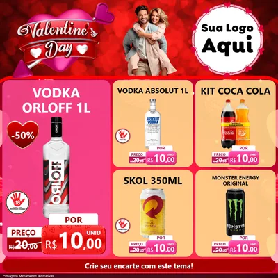 Modelo de Rede Social para Feed Facebook com o tema Valentine's Day para Distribuidora de bebidas