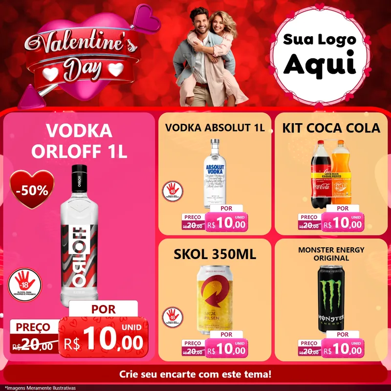 Modelo de Rede Social para Feed Facebook com o tema Valentine's Day para Distribuidora de bebidas