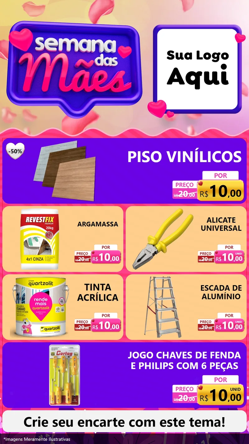 Modelo de TV para TV Vertical com o tema Semana das Mães para Material para Construção