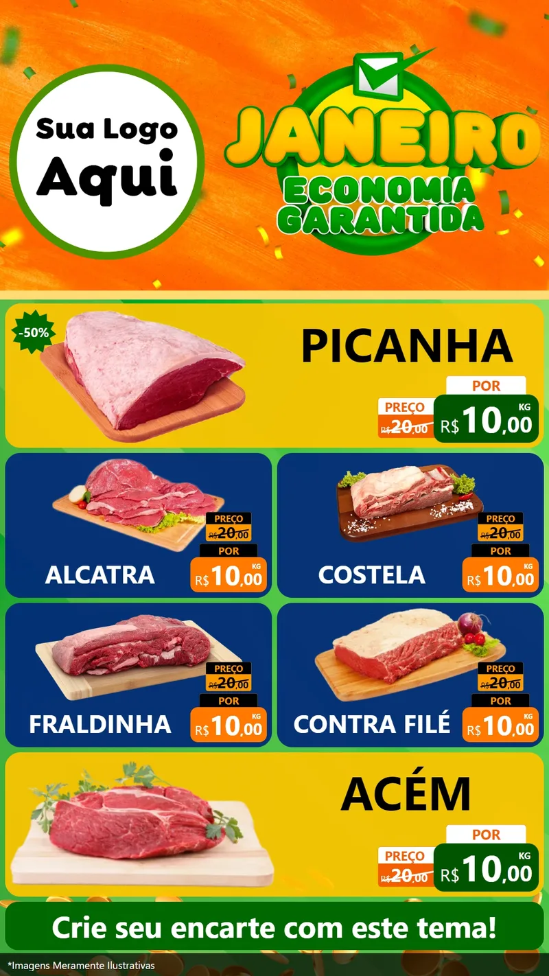 Modelo de TV para TV Vertical com o tema Janeiro - Economia Garantida para Açougue