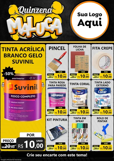 Modelo de Encarte para Encarte A4 Vertical com o tema Quinzena Maluca para Tintas e Ferramentas